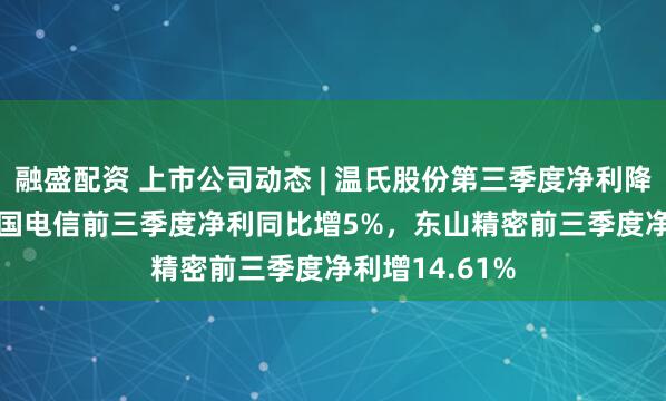融盛配资 上市公司动态 | 温氏股份第三季度净利降65.02%，中国电信前三季度净利同比增5%，东山精密前三季度净利增14.61%
