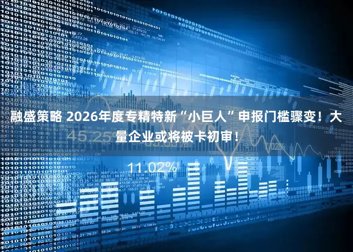 融盛策略 2026年度专精特新“小巨人”申报门槛骤变！大量企业或将被卡初审！